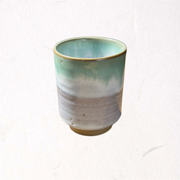 Gradient Glazed Blue and Brown Wave Japanese Ceramic Cup